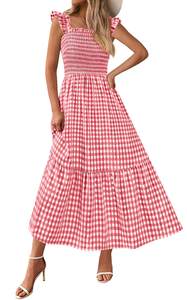 PRETTYGARDEN Women's Summer Dress Casual Ruffle Strap Gingham Midi…