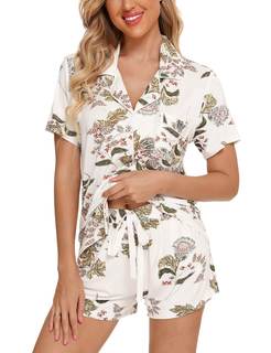 Samring Womens Pajamas Set Short Sleeve Button Down Sleepwear 2 Piece…