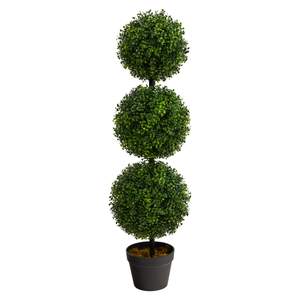 Nearly Natural 36 in Artificial Triple Ball Boxwood Topiary Tree with…
