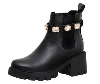 CUSHIONAIRE Women's Julie chelsea boot with Jeweled strap +Memory Foam 6.5 Black