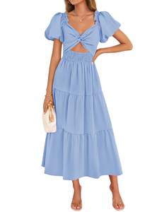ZESICA Womens Summer Casual Cutout Flowy Vacation Maxi Dress | Short Puff…