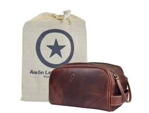 10" Premium Leather Toiletry Travel Pouch With Waterproof Lining |…