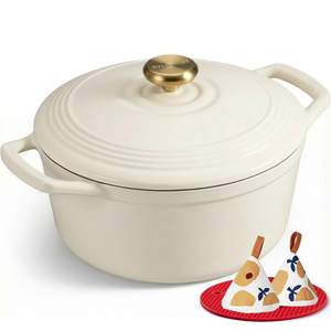 Overmont Enameled Cast Iron Dutch Oven - 5.5QT Pot with Lid Cookbook…