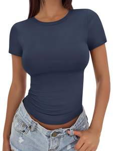 Trendy Queen Womens Fitted Short Sleeve Shirt Buttery Soft Top Stretchy Tee |…