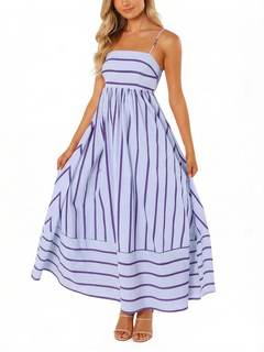 chouyatou Women's Striped Back Smocked Maxi Dress Sexy Spaghetti…