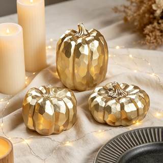 winemana 3 Pack Gold Pumpkins Fall Decorations for Home | Resin…