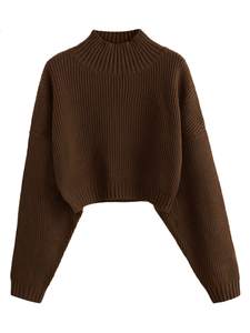 ZAFUL Women's Cropped Turtleneck Sweater Lantern Sleeve Ribbed Knit…