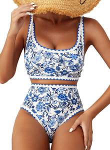 Herseas Womens Bikini Whip Stitch Floral Swimsuit High Waisted Bathing Suit |…