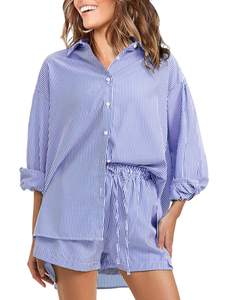 EXLURA Womens 2 Piece Sets Summer Cotton Long Sleeve Shirts Matching…