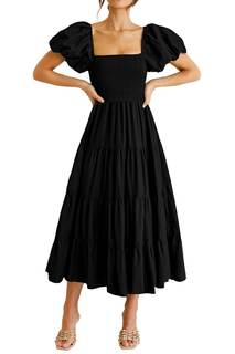 PRETTYGARDEN Women's Smocked Midi Wedding Guest Dress | Puff Short…