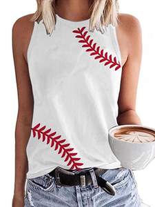 Baseball O-Neck Tank Women Print Baseball Tanks Cute Workout Graphic Casual…
