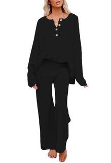 Pink Queen Women's 2 Piece Fall Outfit Lounge Set Long Sleeve Button…