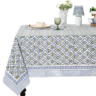 Ridhi Powder Blue Hand Block Print Cotton… — Light Steel Blue / 90" x 60" (Rectangular)
