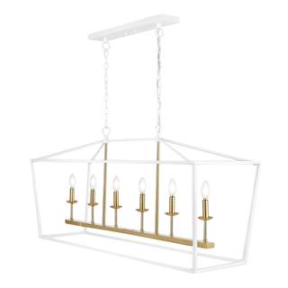 JONATHAN Y Pagoda 6-Light Pendant 49" Cage, White | Traditional Metal…