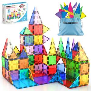 PicassoTiles 100 Piece Magnetic Tiles, Clear 3D Building Blocks for…