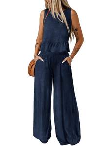 Dokotoo Womens 2 Piece Outfits Tank Tops Elastic Waist Wide Leg Pants Sets |…