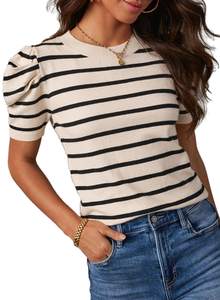 Dokotoo Women's Short Puff Sleeve Tops 2026 Striped Lightweight Sweaters |…