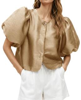 Cicy Bell Womens Silk Satin Shirts Puff Sleeve Button Down Dressy Blouses | Trendy Crop…