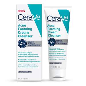 CeraVe Acne Foaming Cream Cleanser, 4% Benzoyl Peroxide Face Wash…