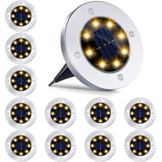 12 Pack 8LED Solar Garden Lights Outdoor Waterproof Sidewalk Disk…
