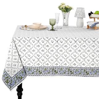 Ridhi Powder Blue Hand Block Print Cotton Rectangle Tablecloth 90" x 60" inches…